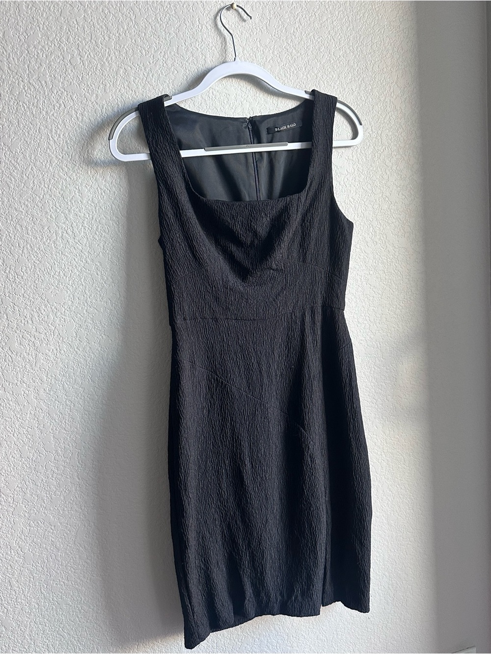 Black Halo Black Textured Square-Neck Midi Dress Cocktail Classic Leg Slit Size4